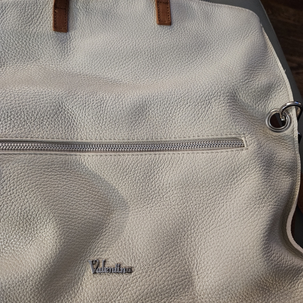 Valentino White Leather Tote Bag